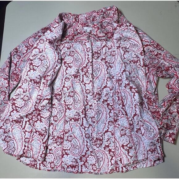 Talbots Woman Red Paisley Floral Long Sleeve Button Up Size 22W - Picture 2 of 9